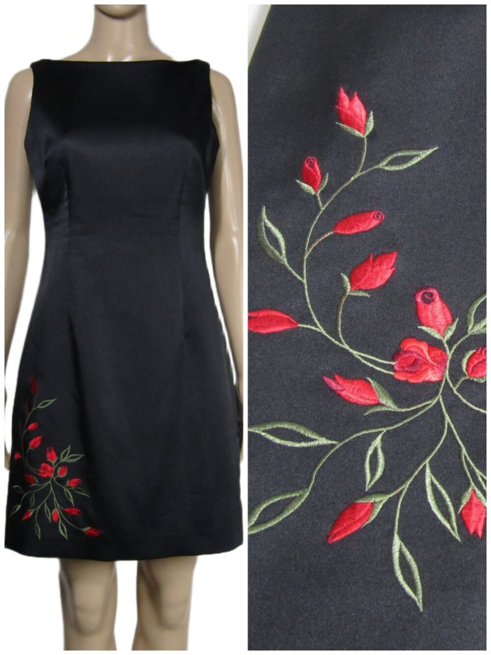 VTG Laundry Shelli Segal 90s Minimalist Shift Embroidered floral  Dress 6